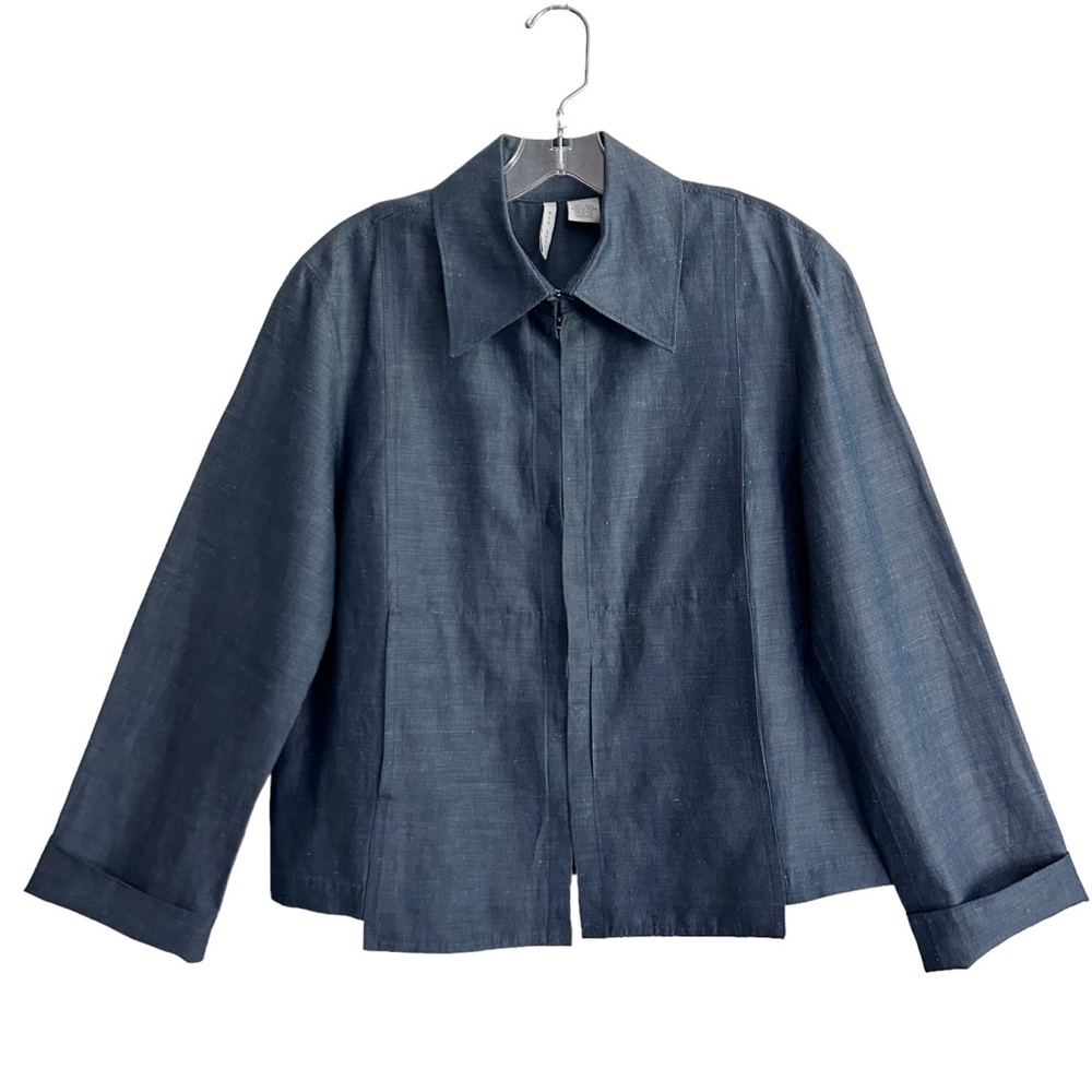 Via Seta Denim Blue Silk Linen Pantsuit 10 Epc View 5